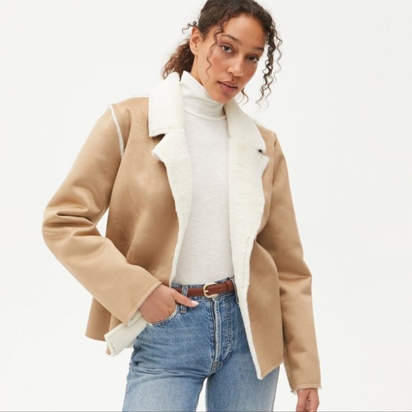 MICHAEL STARS Faux Fur Tan White Suede Kit Jacket - Picture 9 of 12